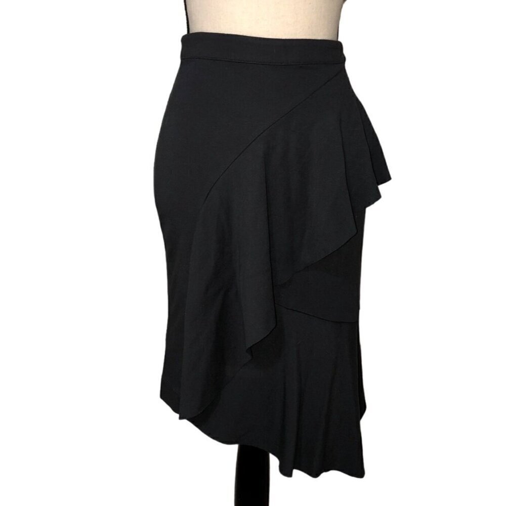 Bordeaux Skirt Size 4 Asymmetrical Gray Ruffle Stretch Raw Edges Back Zip Artsy
